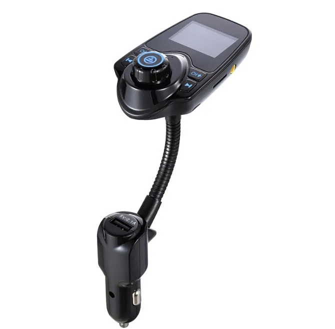 Black Bluetooth player with FM radio and microphone on a table