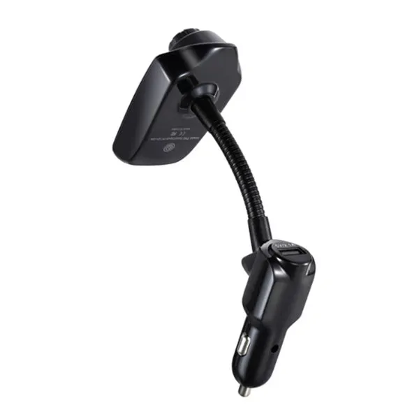 Black Bluetooth player with FM radio and microphone on a table