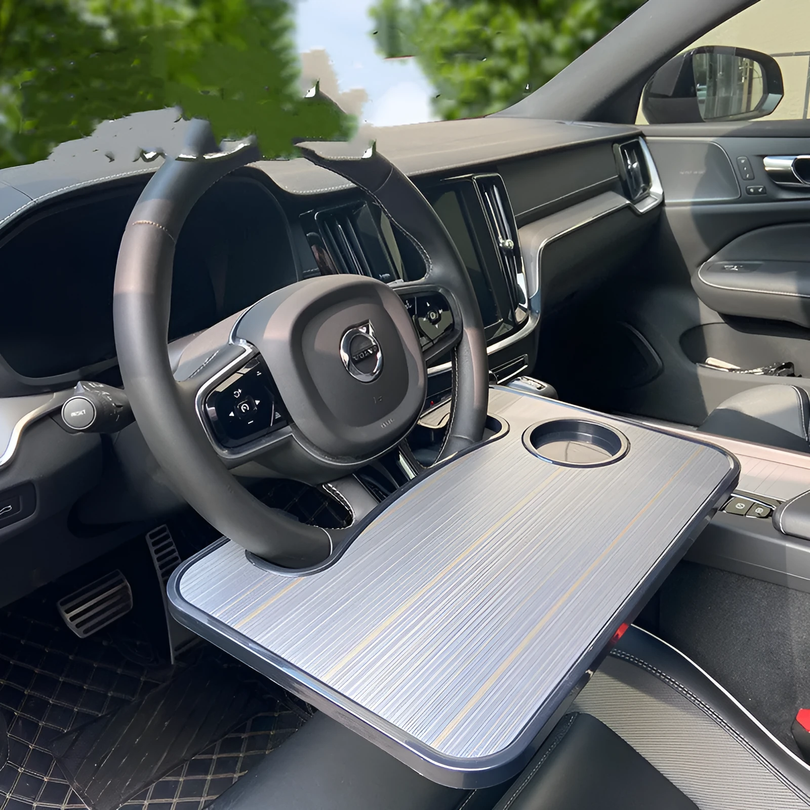HDPE steering wheel dining table in wood grain black measuring 42 by 28 centimetres