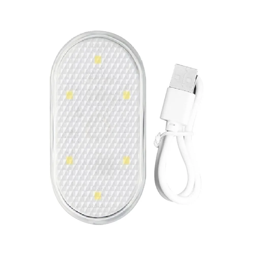 Touch-sensitive USB rechargeable car atmosphere lamp showing ice blue LED light with Velcro mount