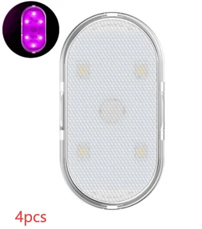 Touch-sensitive USB rechargeable car atmosphere lamp showing ice blue LED light with Velcro mount
