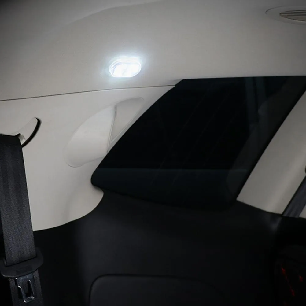 Touch-sensitive USB rechargeable car atmosphere lamp showing ice blue LED light with Velcro mount