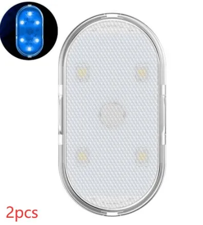 Touch-sensitive USB rechargeable car atmosphere lamp showing ice blue LED light with Velcro mount