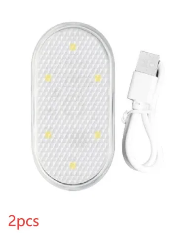 Touch-sensitive USB rechargeable car atmosphere lamp showing ice blue LED light with Velcro mount