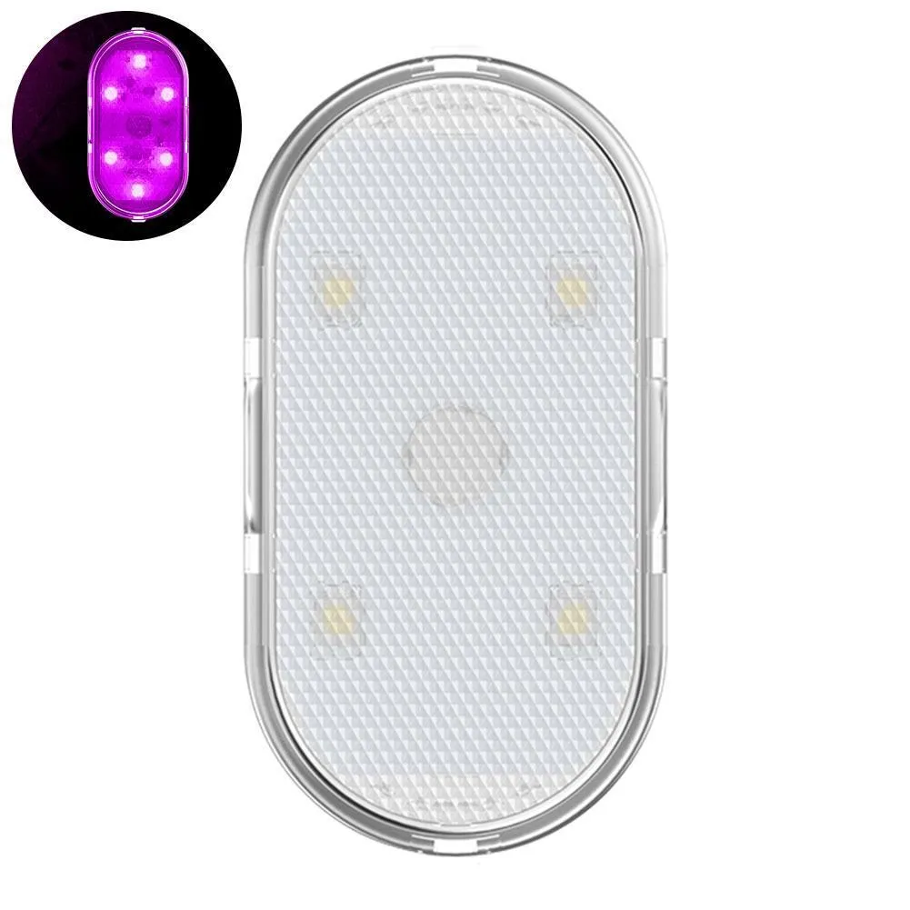 Touch-sensitive USB rechargeable car atmosphere lamp showing ice blue LED light with Velcro mount
