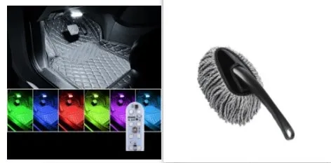 Touch-sensitive USB rechargeable car atmosphere lamp showing ice blue LED light with Velcro mount