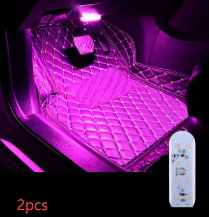 Touch-sensitive USB rechargeable car atmosphere lamp showing ice blue LED light with Velcro mount