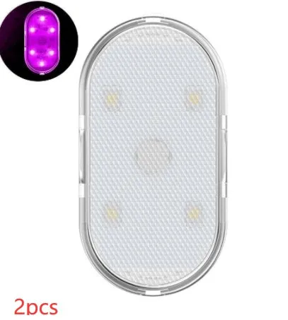 Touch-sensitive USB rechargeable car atmosphere lamp showing ice blue LED light with Velcro mount