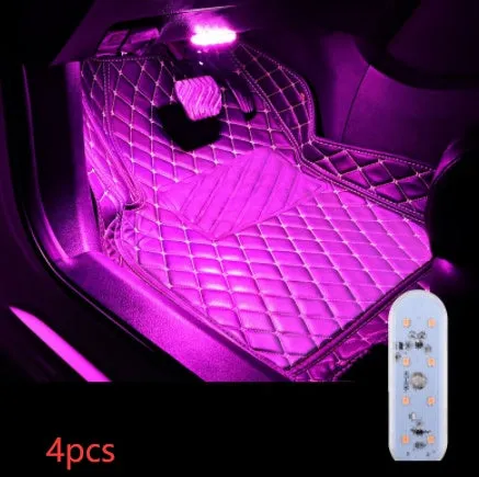 Touch-sensitive USB rechargeable car atmosphere lamp showing ice blue LED light with Velcro mount
