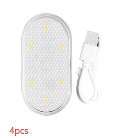 Touch-sensitive USB rechargeable car atmosphere lamp showing ice blue LED light with Velcro mount