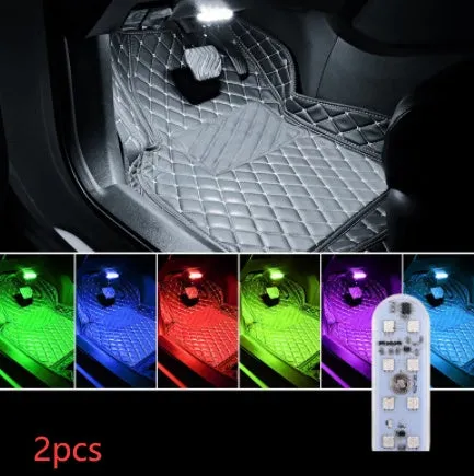 Touch-sensitive USB rechargeable car atmosphere lamp showing ice blue LED light with Velcro mount