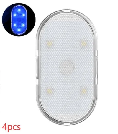Touch-sensitive USB rechargeable car atmosphere lamp showing ice blue LED light with Velcro mount
