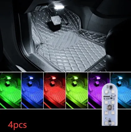Touch-sensitive USB rechargeable car atmosphere lamp showing ice blue LED light with Velcro mount