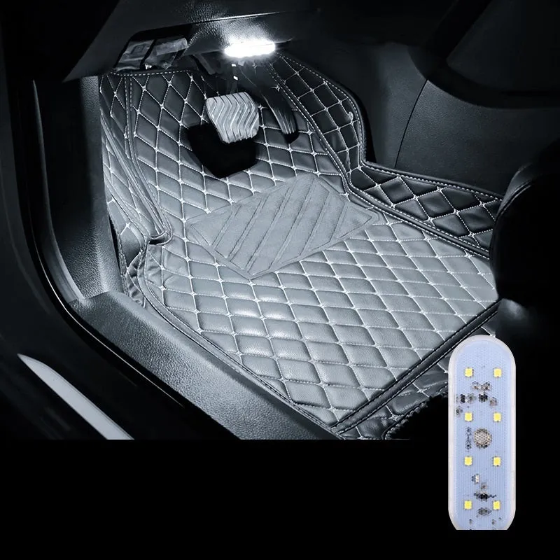 Touch-sensitive USB rechargeable car atmosphere lamp showing ice blue LED light with Velcro mount