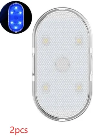 Touch-sensitive USB rechargeable car atmosphere lamp showing ice blue LED light with Velcro mount