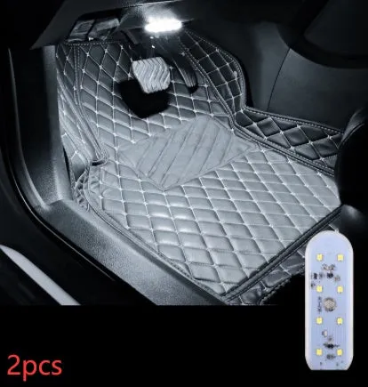 Touch-sensitive USB rechargeable car atmosphere lamp showing ice blue LED light with Velcro mount