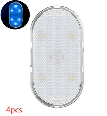 Touch-sensitive USB rechargeable car atmosphere lamp showing ice blue LED light with Velcro mount