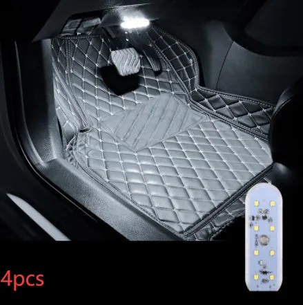 Touch-sensitive USB rechargeable car atmosphere lamp showing ice blue LED light with Velcro mount