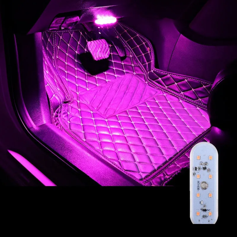 Touch-sensitive USB rechargeable car atmosphere lamp showing ice blue LED light with Velcro mount