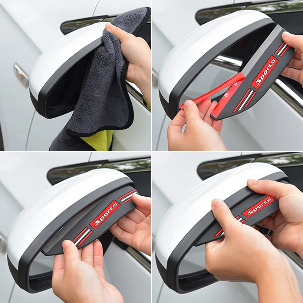 Pair of car rearview mirror rain shields in smiling face black on a vehicle side mirror