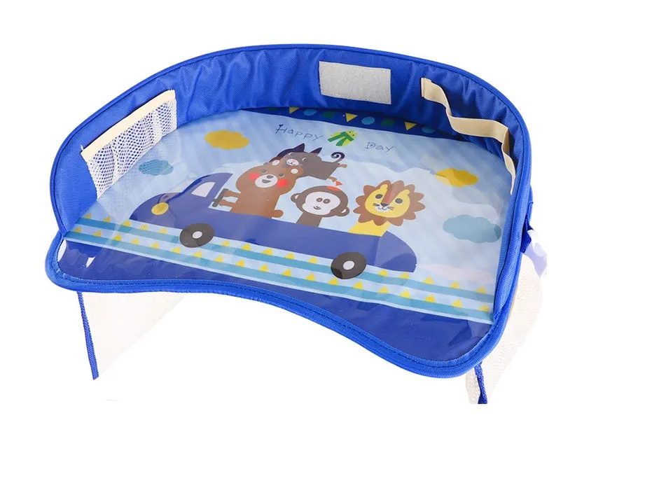 Baby car seat tray table made from Oxford and polyester in blue, size 42x32x8 cm