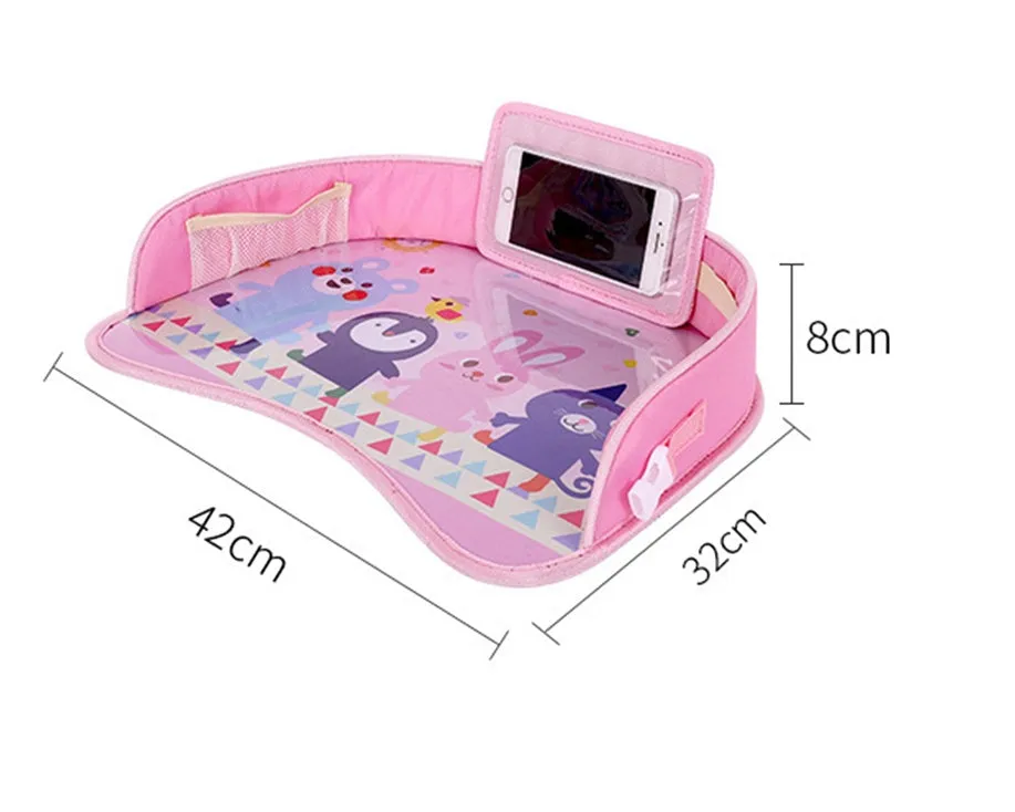 Baby car seat tray table made from Oxford and polyester in blue, size 42x32x8 cm
