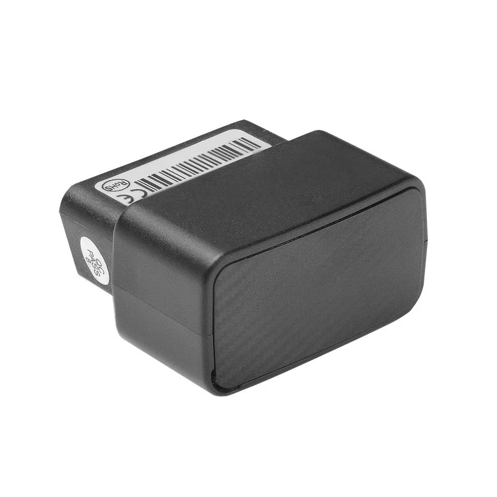 Black OBD GPS locator plug and play vehicle tracker with ABS casing and built-in antenna