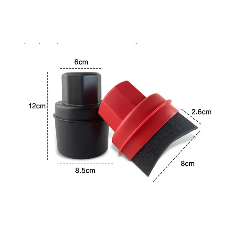 Black and red car tyre polishing sponge brushes with lids on a white background.