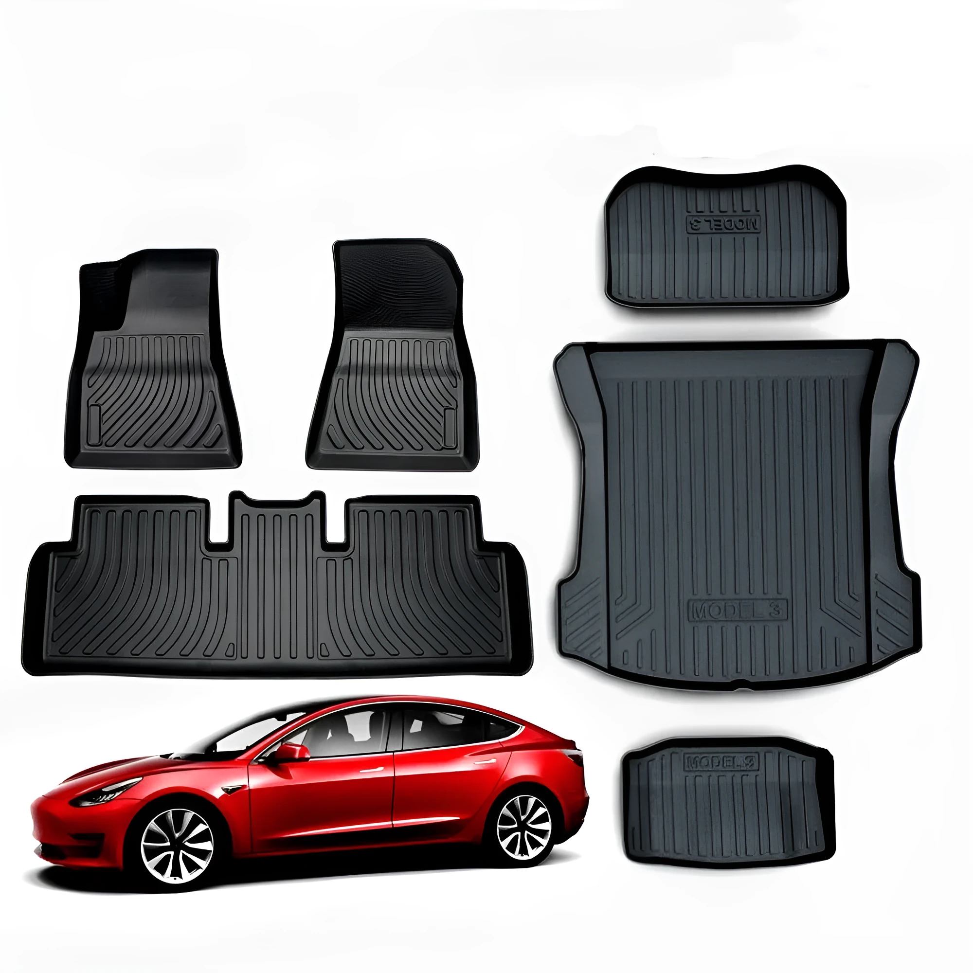Tesla car floor mats in rubber material with TPE footrest for Model 3, Y, S, X vehicles