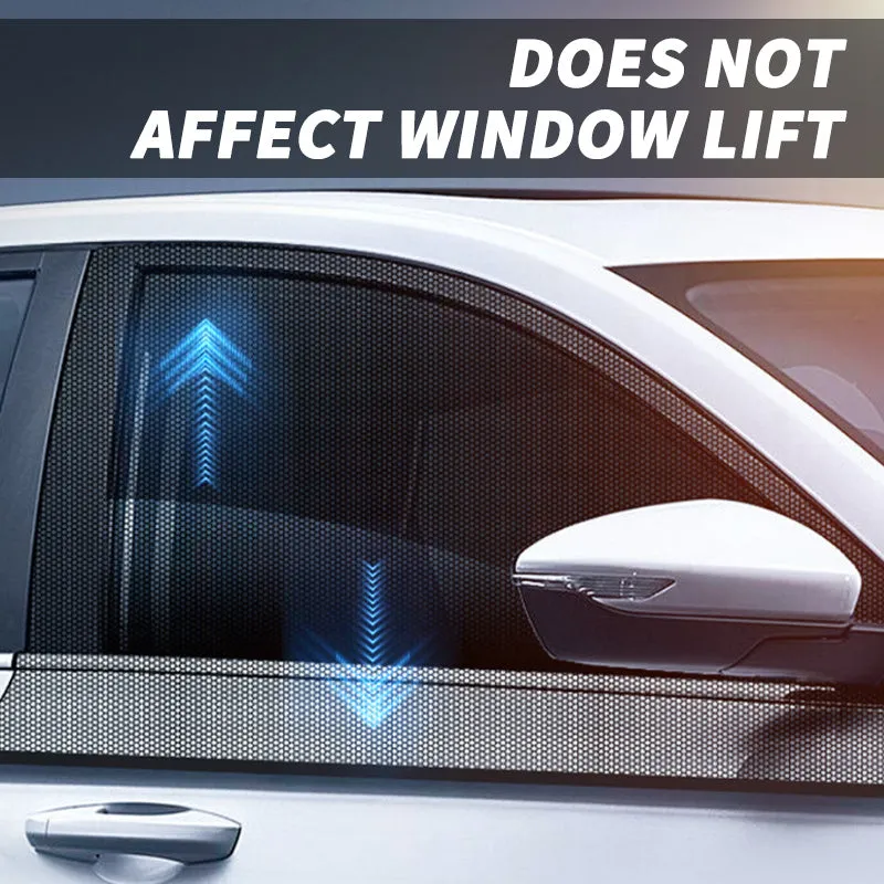 Stretchy non-woven mesh car side window sunshade installed on a vehicle door