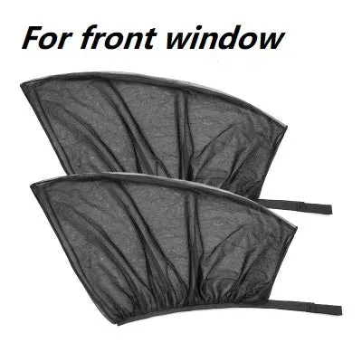 Stretchy non-woven mesh car side window sunshade installed on a vehicle door