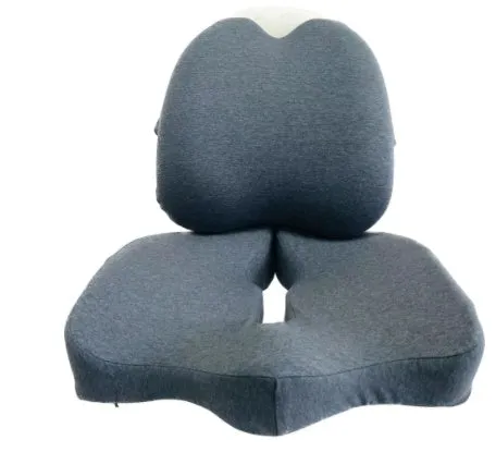 Cotton memory foam seat cushion in light gray on a wooden chair, measuring 46x32cm