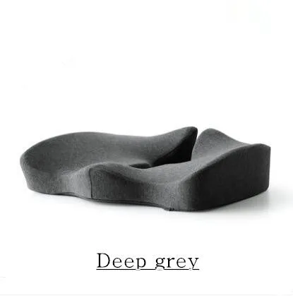 Cotton memory foam seat cushion in light gray on a wooden chair, measuring 46x32cm