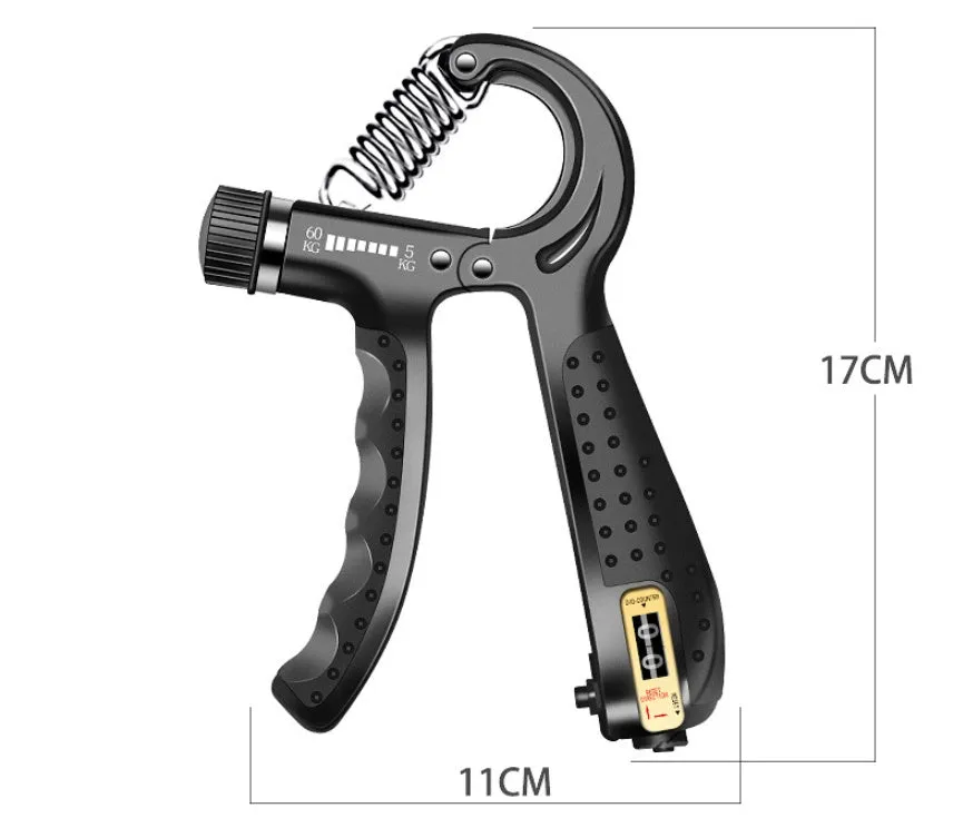 Black PP hand grip strength trainer measuring 11x2.5x17cm for men's home fitness