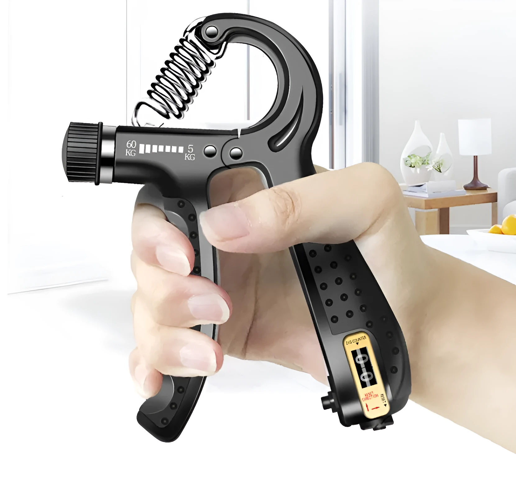 Black PP hand grip strength trainer measuring 11x2.5x17cm for men's home fitness
