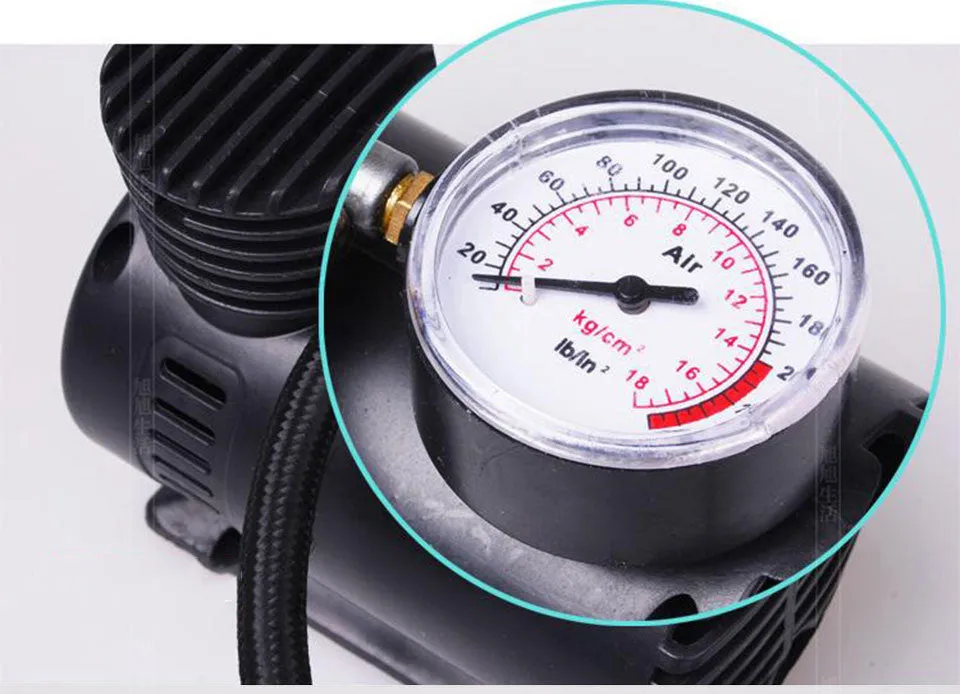 Black plastic 12V car air pump with nozzle and 275cm thread