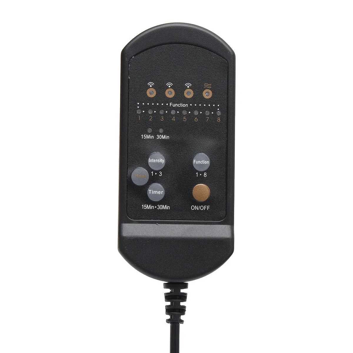 Car massage cushion with handheld remote, luxury fabric, rectangular trapezoid shape, 5 motors for neck, back, waist, and leg relief