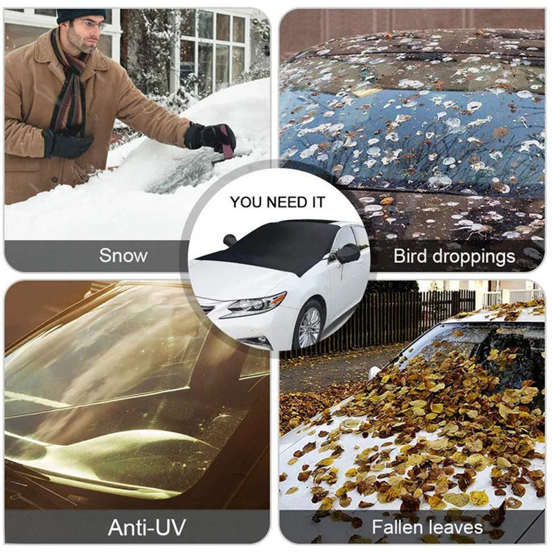 Car snow cover with magnetic strips on front windshield, made of 210D silver coated Oxford cloth