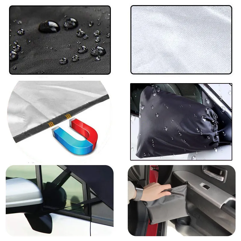 Car snow cover with magnetic strips on front windshield, made of 210D silver coated Oxford cloth
