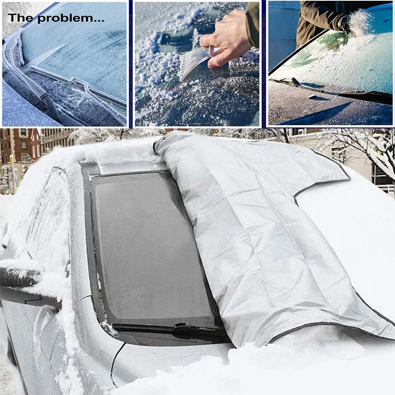 Car snow cover with magnetic strips on front windshield, made of 210D silver coated Oxford cloth