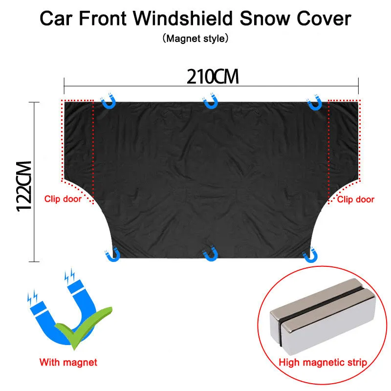 Car snow cover with magnetic strips on front windshield, made of 210D silver coated Oxford cloth