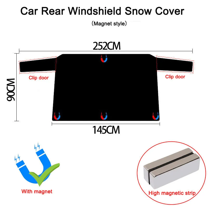 Car snow cover with magnetic strips on front windshield, made of 210D silver coated Oxford cloth
