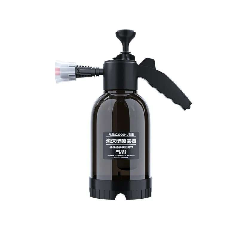 Black 2L foam watering can sprayer with ergonomic handle and adjustable nozzle for garden and car cleaning