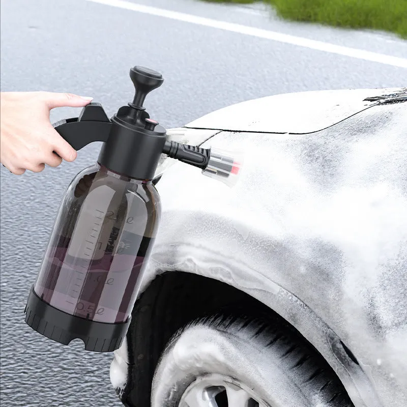 Black 2L foam watering can sprayer with ergonomic handle and adjustable nozzle for garden and car cleaning
