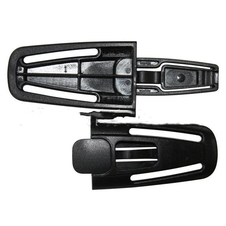 Black nylon child car seat harness buckle lock button measuring 14.5 by 4 centimetres.