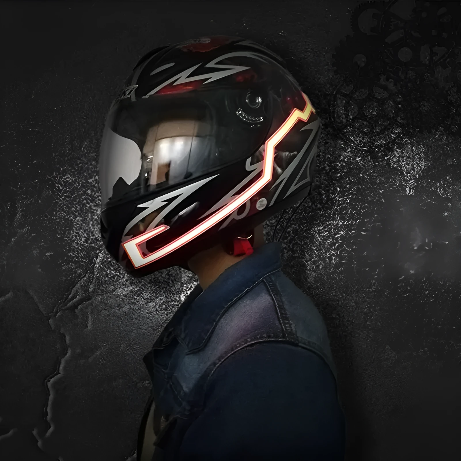 Motorcycle helmet EL cold light strip 380x35mm with three-mode warning controller attached to helmet