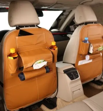 Car leather storage box hanging organiser beige 50x65cm seven compartments