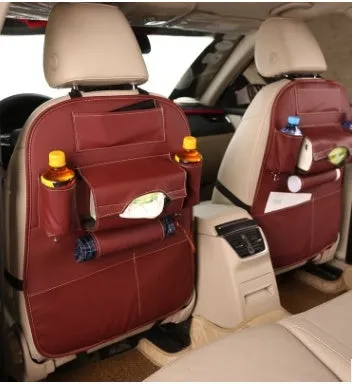 Car leather storage box hanging organiser beige 50x65cm seven compartments