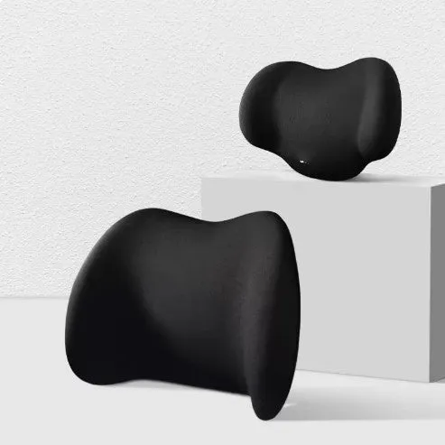 Car headrest and lumbar cushion set with memory cotton filling in simple design