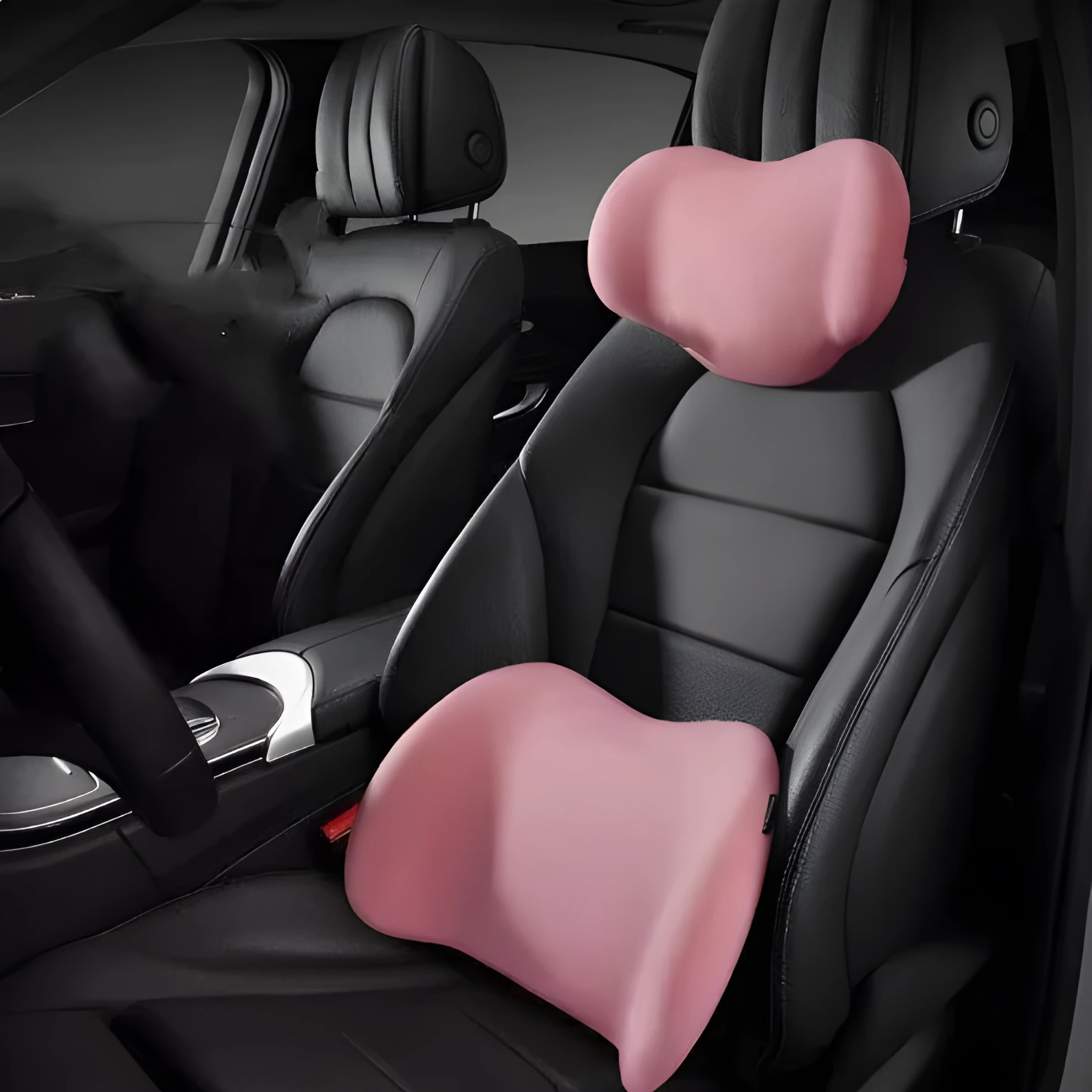 Car headrest and lumbar cushion set with memory cotton filling in simple design